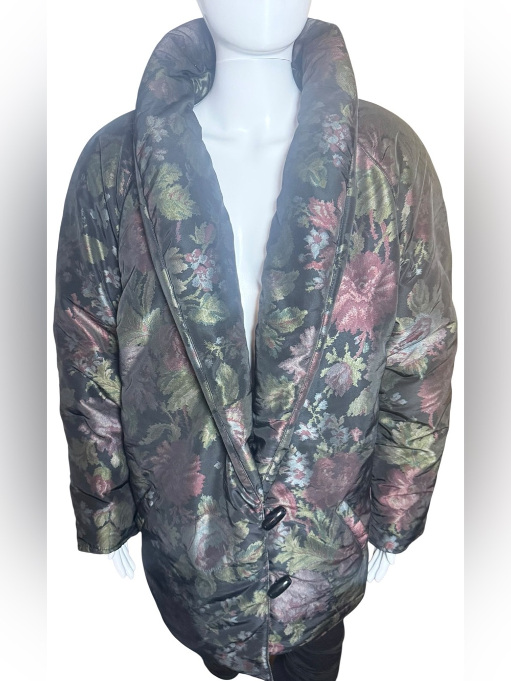 EPIC Vintage Bill Blass Floral Puffer Coat Size 8 80s Statement Jacket